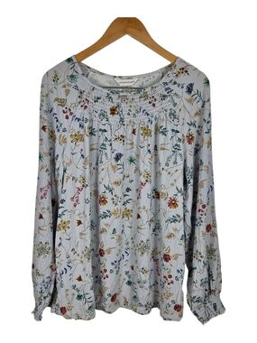 Christopher Banks Blue Ruched Floral Long-Sleeve Blouse